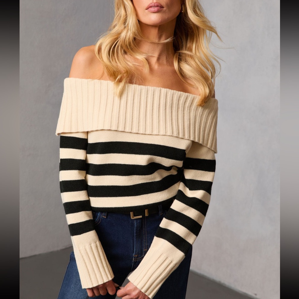 Vici Fireside Favorite Striped Off The Shoulder Sweater